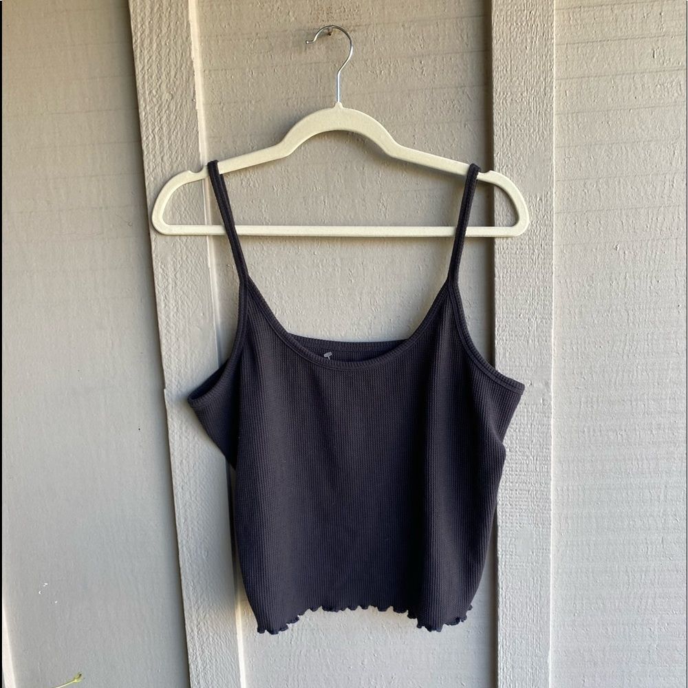 Anthropologie Saturday Sunday black ribbed scallop hem tank top Size: 1X - Picture 1 of 6